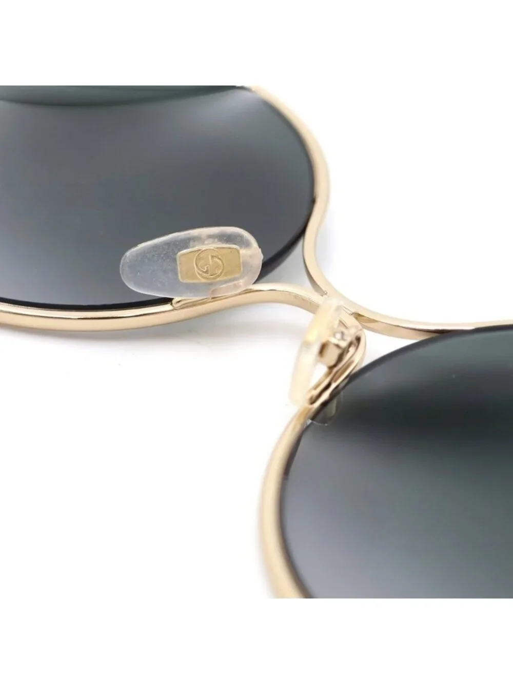 Gucci GG Logo Faux Pearl Asian Fit Sunglasses Eyewear Gold Gray Gradient